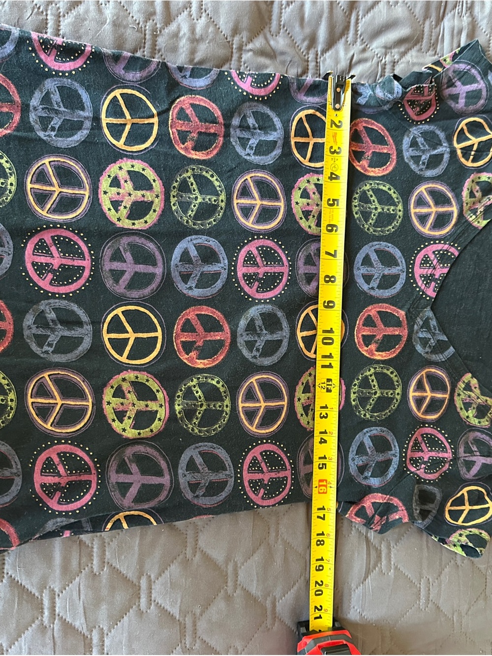 Lucky Brand Black Short Sleeve Tee with Multicolor Peace Signs - Picture 3 of 6